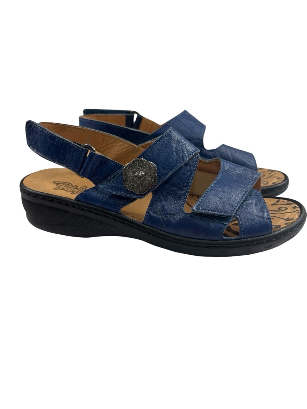 Portofino Womens ND 5595 Leather Open Toe Sandals Blue Adjustable Straps Size 38